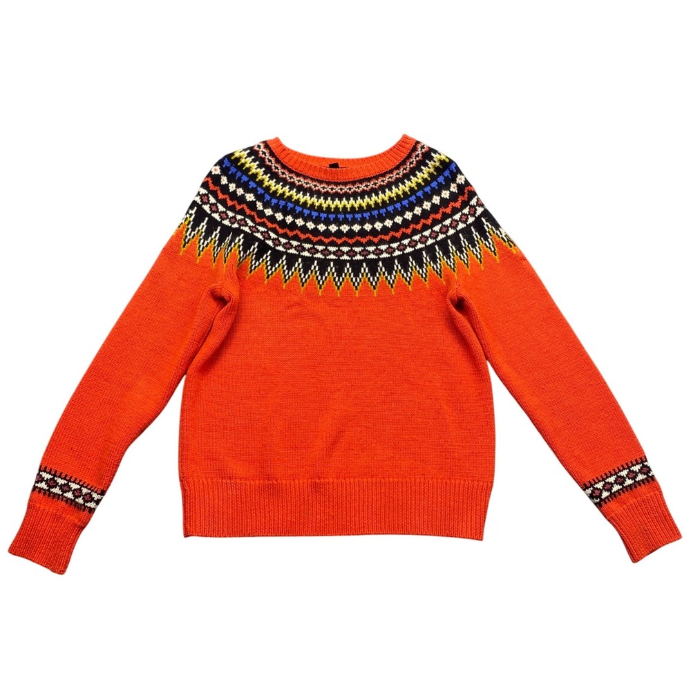 J.Crew Womens Orange Fair Isle Wool Blend Crewneck Sweater Style 30054 Size M